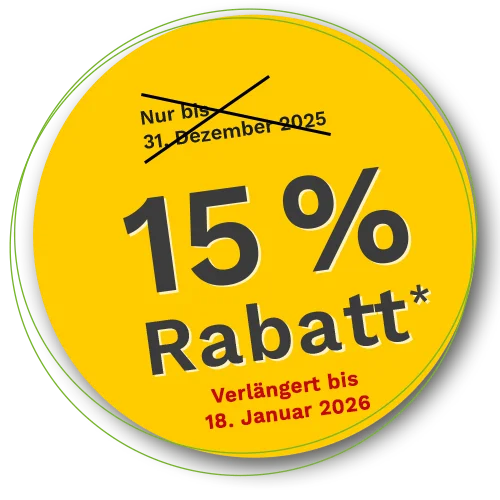15% Rabatt - verl&auml;ngert bis 18. Januar 2026
